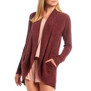 Barefoot Dreams Cozychic Lite Knit Circle‎ Cardigan Maroon Red Women's M Soft